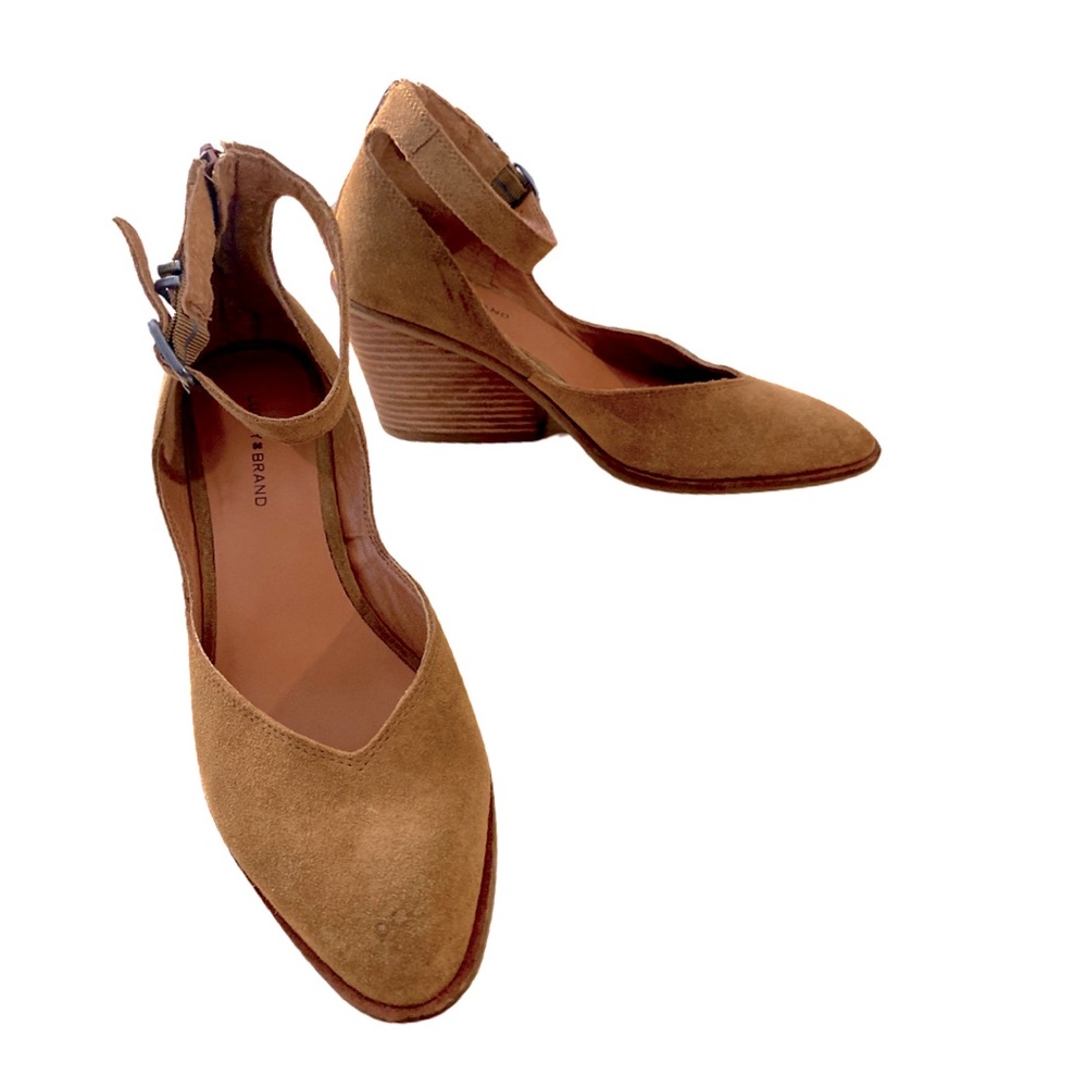 Lucky Brand Suede Leather Chunky Heeled Ankle Strap Shoes 8 1/2